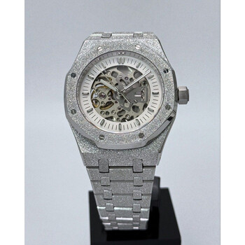 Custom Seiko Mod • No Logo Silver Skeleton White Frosted AP • 42mm